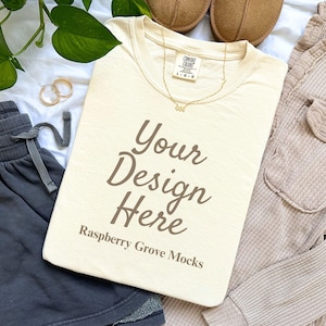C1717 Ivory Mock up, Ivory C1717 Flat lay Mockup, Comfort Colors Ivory Mockup, Cozy Fall Mock up, Trendy Aesthetic Mockup, Folded Flatlay
