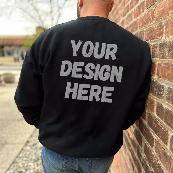 Back of Sweatshirt Mockup, Black Gildan 18000 Mock up Male Model Mockup Crewneck Sweatshirt Mens Mockup, Fathers Day Mockup, Outdoor Mockup