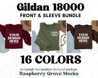 Gildan 18000 Mockup Bundle, Sweatshirt Mockup, Sleeve Mockup, Gildan Sweatshirt Mockup, Crewneck Mockup, Flat lay Mockup Gildan 18000