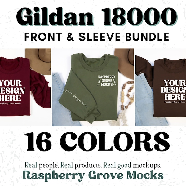 Gildan 18000 Mockup Bundle, Sweatshirt Mockup, Ärmel Mockup, Gildan Sweatshirt Mockup, Rundhals Mockup, Flaches Mockup Gildan 18000