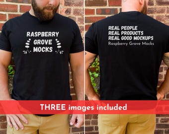 Gildan 64000 Mockup Mockup da uomo nero per camicia anteriore e posteriore, modello maschile, modello nero Gildan 64000 Mockup Mockup posteriore nero