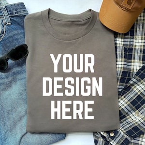 Mens Charcoal Gildan 5000 Mockup, Male Flatlay Gildan 5000 Charcoal Mock up, Folded Flat lay Fathers Day Mockup G500 Charcoal Tshirt Mock up