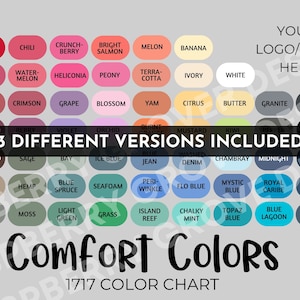 Carta de colores Comfort Colors, Maqueta de muestra Comfort Colors 1717, Ofertas de colores, Carta de colores impresa bajo demanda, Carta de colores Printify, Activo POD