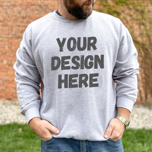 Gildan 18000 Mockup Sport Gray Sweatshirt Mock up Male Model Mockup Sport Grey Crewneck Mockup Mens Sweater Mockup Fathers Day G180 Mockup