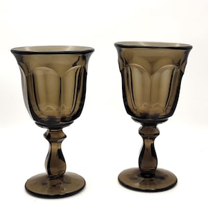 Vintage Imperial Glass Old Williamsburg Wine Goblets 4 oz – Set of 2 | Smokey &quot;Nut&quot; Brown Glassware | Mid-Century Barware