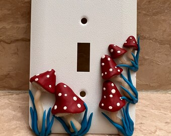 Smurf / patriot mushroom art light switch cover one of a kind