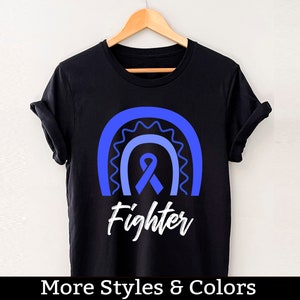 Fighter Colon Cancer Awareness Shirt, Colon Cancer Fighter Warrior Tee Shirts, Blue Ribbon TShirt, Colon Cancer Support Squad