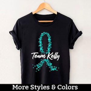 Gepersonaliseerde eierstokkanker bewustzijn shirt, aangepaste kanker team Tshirt, eierstokkanker ondersteuning Squad, eierstokkanker vechter shirts