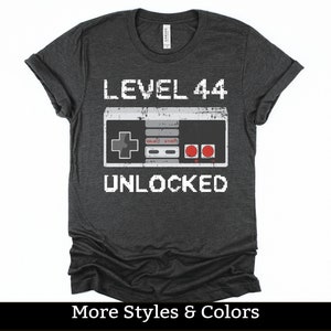 44th Birthday Shirt For Him Her, 44 Birthday Gift, Level 44 Unlocked, 44 Bday T-shirt, Gamer Party Shirts