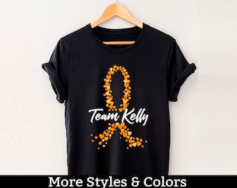 Camisa personalizada de concientización sobre el cáncer de riñón, camiseta personalizada con cinta naranja del equipo contra el cáncer, apoyo al cáncer de riñón, guerrero luchador contra el cáncer de riñón