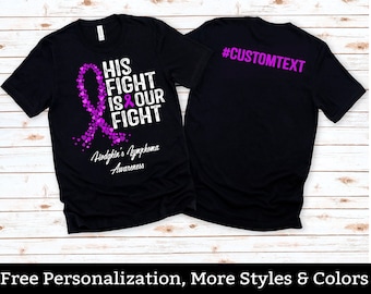 Custom Hodgkins Lymphoma Awareness Shirt, His Fight Is Our Fight, Personalized Cancer TShirt, Purple Ribbon, Hodgkin&#39;s Lymphoma Support Tee