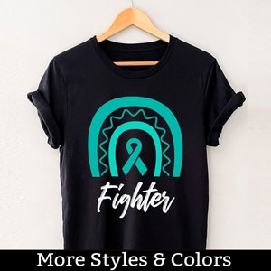 Ovarian Cancer Awareness Shirt, Fighter Ovarian Cancer Teal Ribbon TShirt, Ovarian Cancer Support Squad, Ovarian Cancer Fighter Shirts