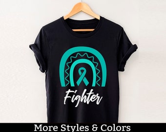 Ovarian Cancer Awareness Shirt, Fighter Ovarian Cancer Teal Ribbon TShirt, Ovarian Cancer Support Squad, Ovarian Cancer Fighter Shirts
