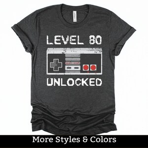 80th Birthday Gift For Men, 80 Year Old Birthday Shirt For Women, Level 80 Unlocked, 80 Bday T-shirt, Gamer Party Shirts