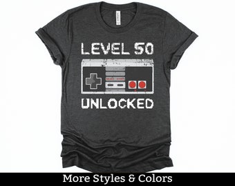 50th Birthday Gift For Men Him, 50 Birthday Shirt For Women, Level 50 Unlocked, 50 Bday T-shirt, Gamer Party Shirts