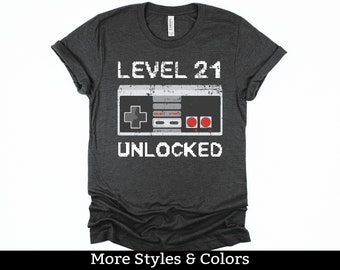 21st Birthday Gift For Him, 21 Year Old Birthday Shirt, Level 21 Unlocked, Gamer Party Shirts, 21st Bday Shirts