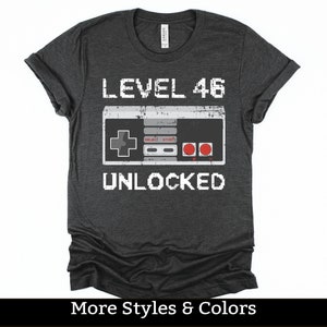 46th Birthday Shirt For Him Men, 46 Birthday Gift, Level 46 Unlocked, 46 Bday T-shirt, Gamer Party Shirts