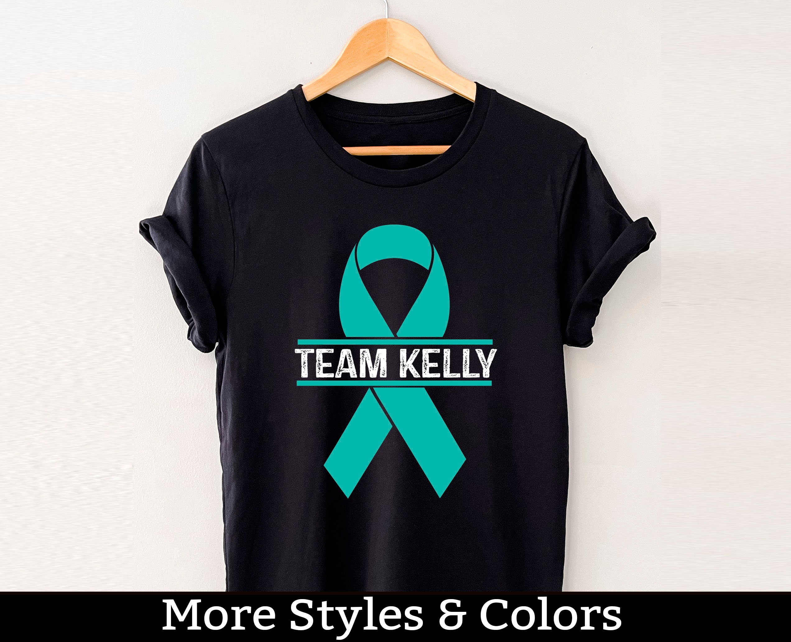 Custom Ovarian Cancer Awareness Shirt, Personalized Cancer Teal Ribbon TShirt, Ovarian Cancer Support Squad, Ovarian Cancer Fighter Shirts