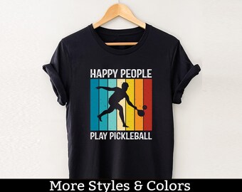 Happy People Play Pickleball Shirt, Pickleball Tournament, Gift For Him Her, Funny Pickleball Matching Tee Shirt, Pickleball Mom Dad Tshirt
