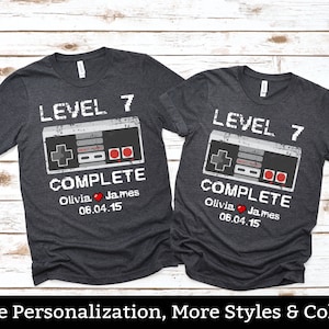 Level 7 Complete Shirt Personalized 7th Anniversary Gift For Couple Husband Wife, Custom Seventh Seven Year Anniversary Shirts For Him Her