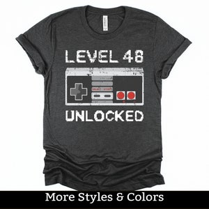 48th Birthday Shirt For Him Men, 48 Birthday Gift, Level 48 Unlocked, 48 Bday T-shirt, Gamer Party Shirts