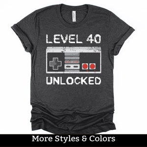 Cadeau 40e anniversaire pour lui, chemise 40e anniversaire pour homme femme, débloqué niveau 40, chemises de fête pour joueurs