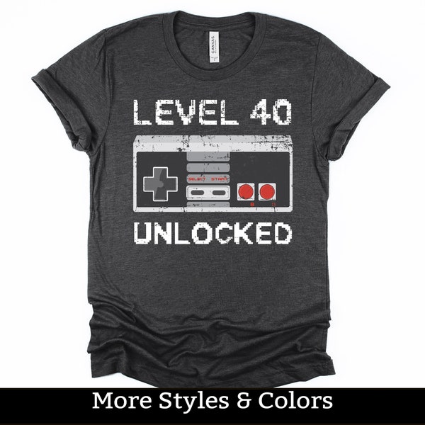 40th Birthday Gift For Him, 40 Birthday Shirt For Men Women, Level 40 Unlocked, Gamer Party Shirts