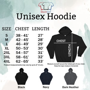 The unisex hoodie has a true size (not fitted). You can choose colors: black, navy or dark heather. You can choose sizes from Small to 4X Large. If you are in doubt about choosing a size, then use the next size after your regular one.