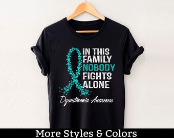 Camisa de concientización sobre la disautonomía, en esta familia nadie lucha solo camiseta, escuadrón de apoyo a la disautonomía, camisas de luchador guerrero de la disautonomía