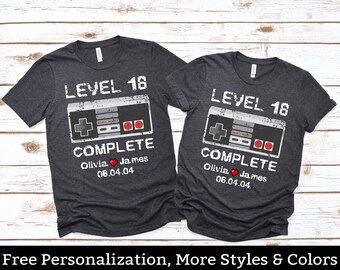 18th Anniversary Gifts For Him Her Husband Wife, Level 18 Complete Shirt, 18 Year Wedding Anniversary Shirts For Couple