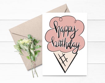 Digital Card, Printable Card, Happy Birthday Ice Cream Card