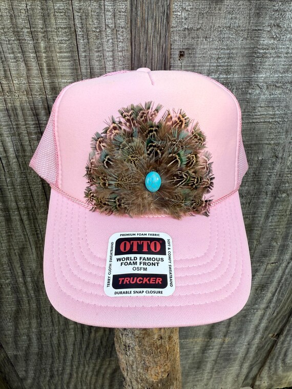 Pink Western Hat with Feather and Turquoise Accents Handmade Distressed Plum Cowboy Hat With Turquoise Feather  main image 2
