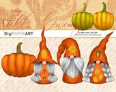 Fall Gnome Clipart, Pumpkin Clip Art, Scandinavian Gnome Clipart, Thanksgiving Gnome Clip Art, Autumn Graphic Decoration PNG Design Elements