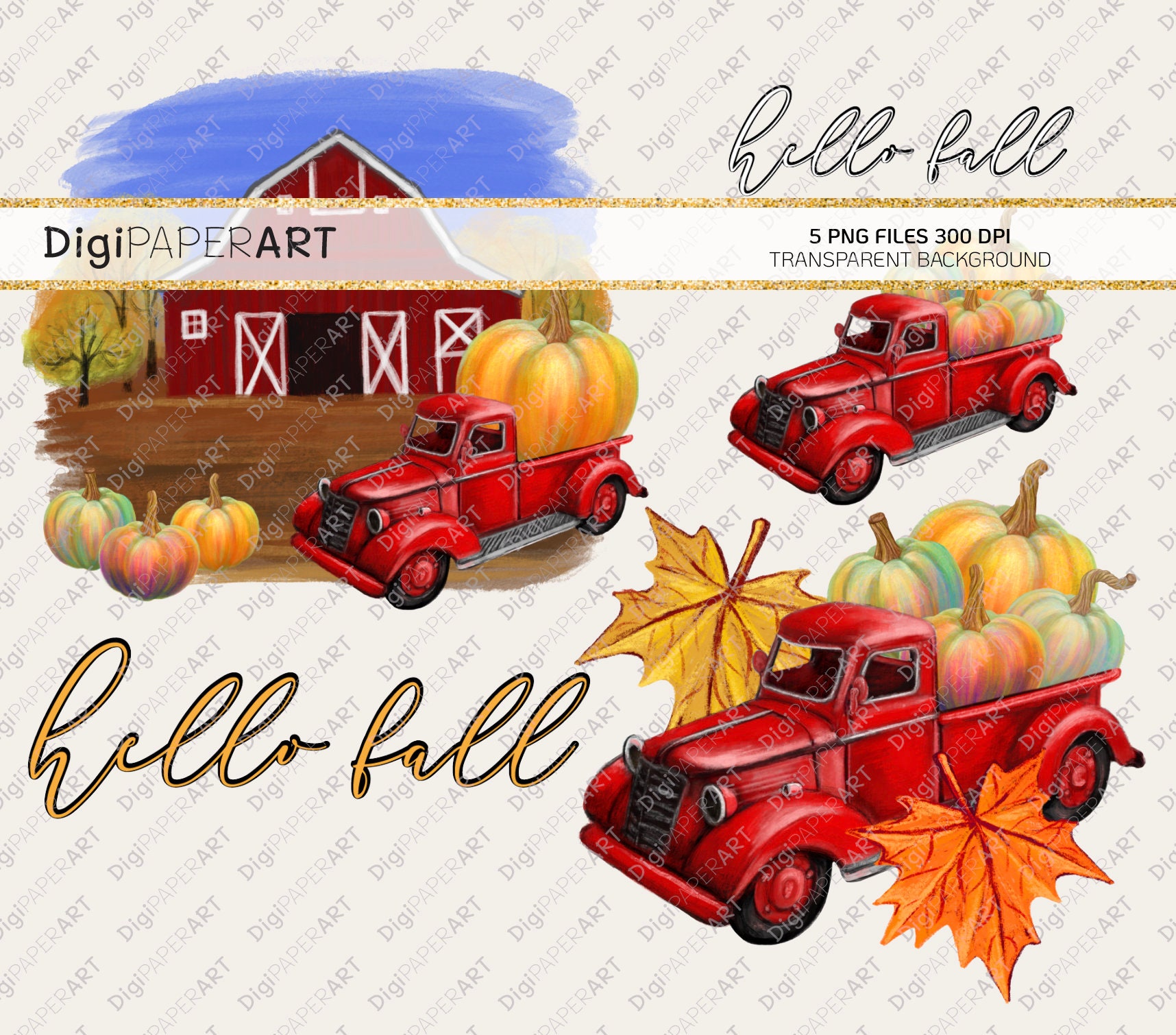 Fall PNG Thanksgiving Red Truck Clipart Barn PNG Farm Etsy