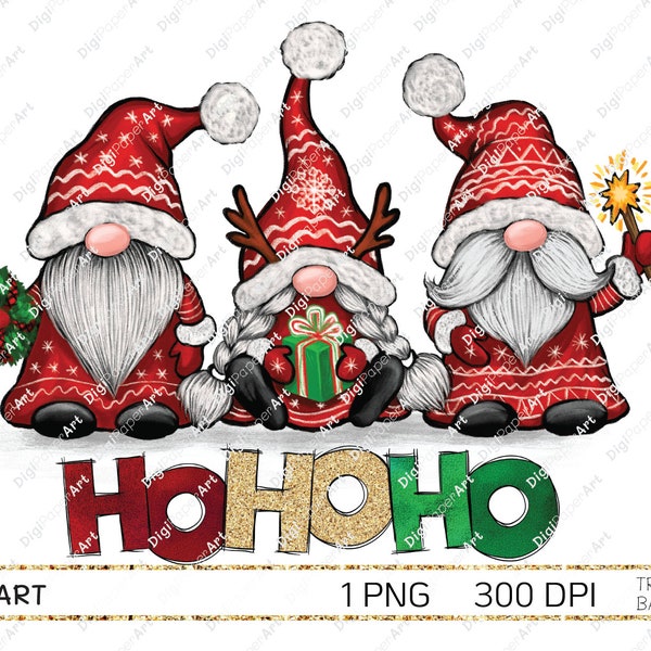 Gnome PNG, Christmas Sublimation Download, Ready to print, HoHoHo Santa Gnomes PNG, Scandinavian Gnomes, Nordic Tomte Gnomes PNG