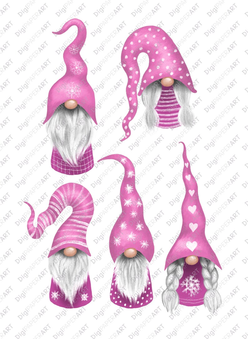 Nordic Pink Christmas Gnomes Clipart Nisse Gnomes Clip Art | Etsy