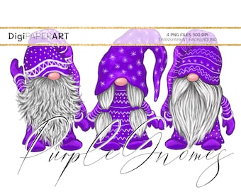 Christmas PNG, Purple Gnome Clipart, Scandinavian Gnomes Clipart, Nordic Gnomes Clip Art, Tomte Nisse Illustration, Graphic Design Elements