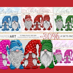 Christmas Bundle PNG,  Nordic Gnomes Clipart, Nisse Gnomes Clip Art, Pink Blue Red Green Scandinavian Tomte Graphic, Design Elements