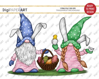 Easter Gnomes PNG, Spring Gnome Clipart, Sublimation PNG, Waterslide Design, Instant Digital Download, Scandinavian Gnomes Clipart