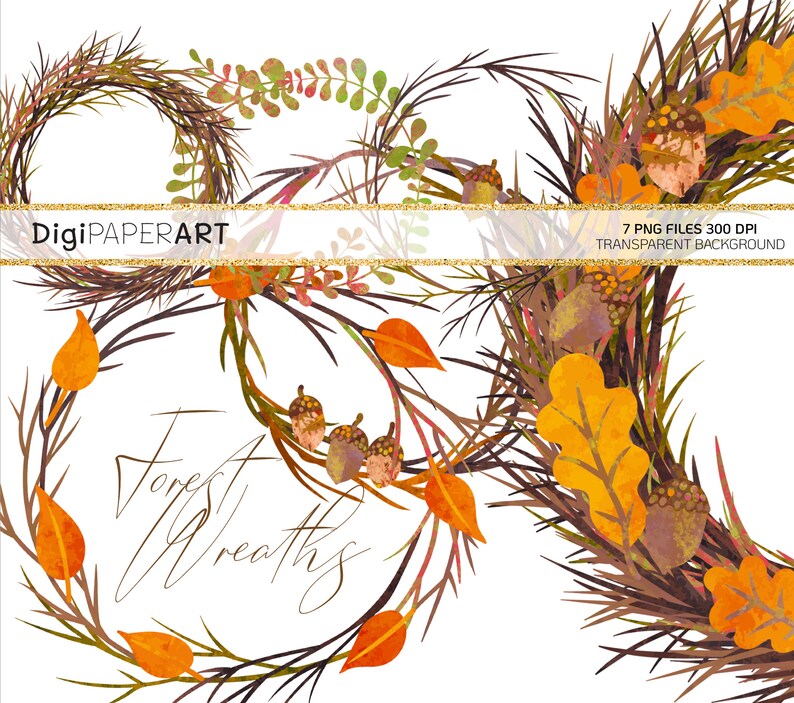 Forest Wreath Clip Art Thanksgiving Twig Wreath PNG Autumn Leaves Wreath Clip Art Watercolor Fall Clipart Wreath Frame Clipart