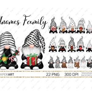 Christmas PNG, Gnomes Family PNG, Gnomes Kids, Gnomes Dog and Cats, Gnomes Pets, Black White Christmas Sublimation Gnome Clipart