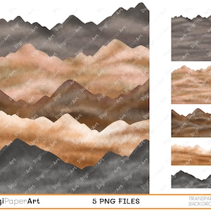 Watercolor Mountain Clipart: Hand-Drawn Landscape Backgrounds (PNG Digital Download)