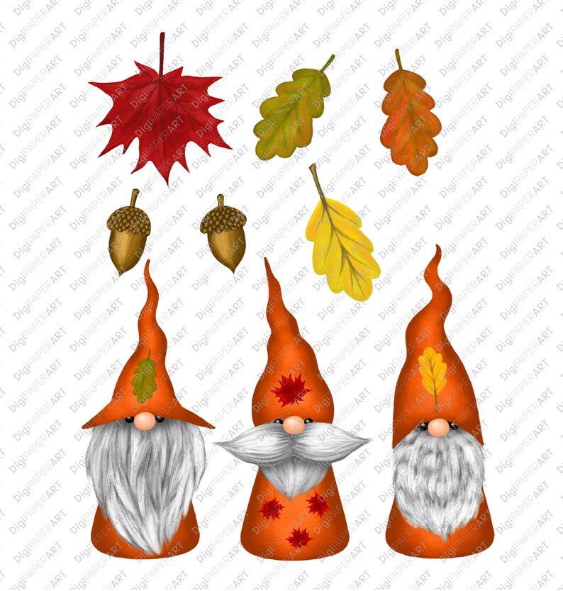 Download Fall Clipart Gnomes Clip Art Fall Leaves Oak Leaves and | Etsy