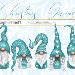 Nordic Teal Christmas Gnomes Clipart, Nisse Clip Art, Christmas Tomte Clip Art, Graphic Decoration PNG, Sublimation Design Elements Resource