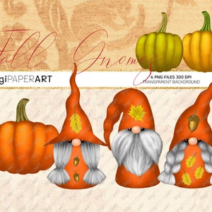 Fall Gnome Clipart, Pumpkin Clip Art, Scandinavian Gnome Clipart, Thanksgiving Gnome Clip Art, Autumn Graphic Decoration PNG Design Elements