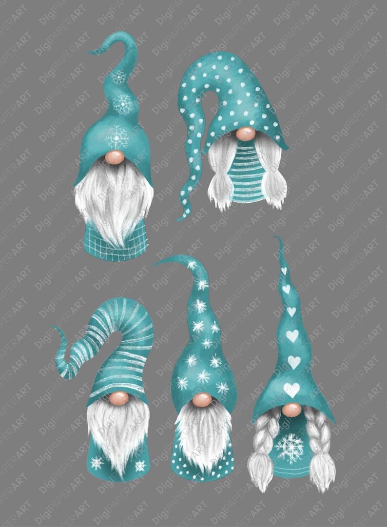 Nordic Teal Christmas Gnomes Clipart Nisse Clip Art | Etsy