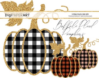 Buffalo Plaid Pumpkin PNG, Glitter Pumpkin, Buffalo Plaid Glitter Gold Fall Clipart, Sublimation Graphics, Halloween Printable Illustration