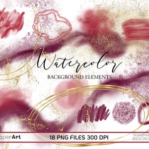 Aquarelle Bourgogne et Glitter Backgrounds, Aquarelle blobs PNG, Glitter Dust Brushstrokes, Aquarelle Splotch Splatter PNG
