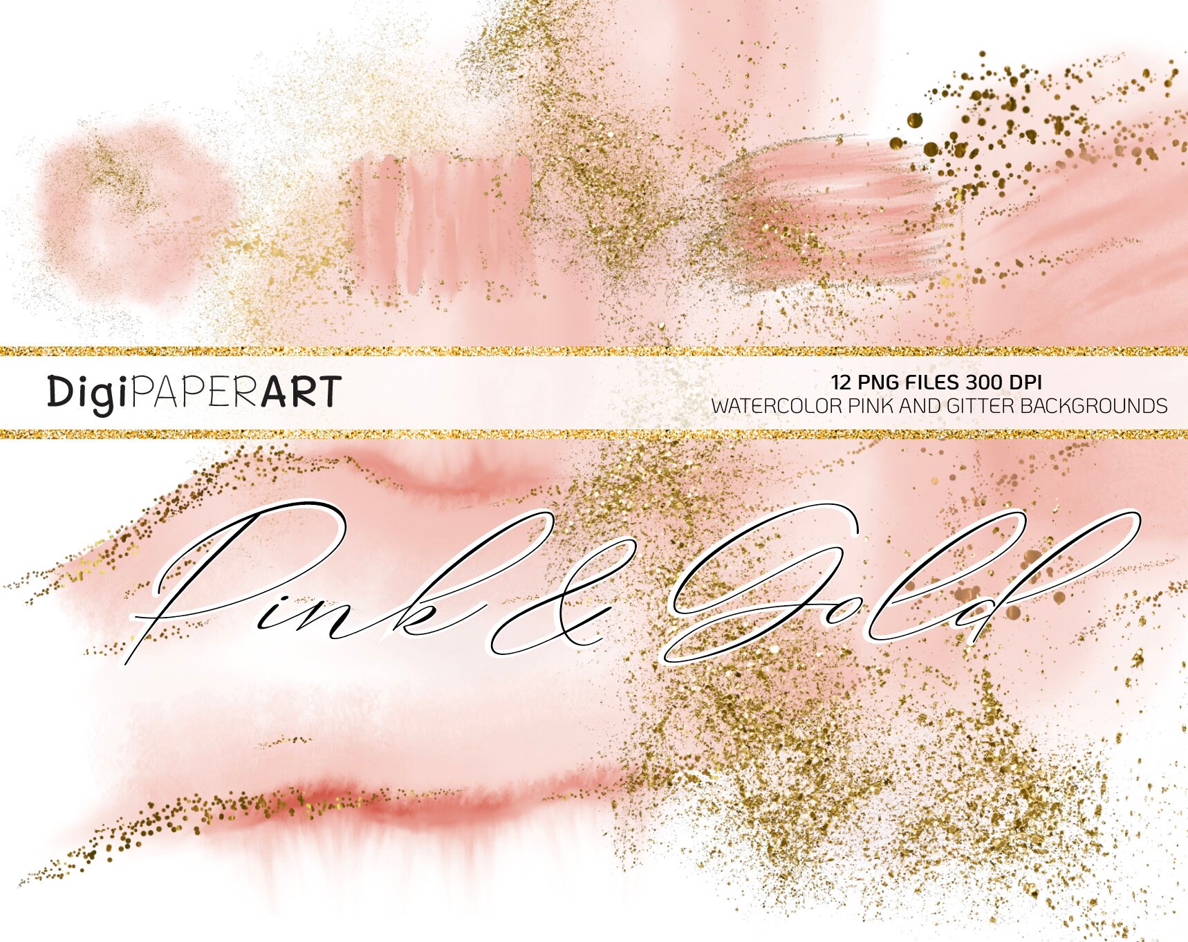 Blush Pink Gold Glitter PNG Watercolor Backgrounds Splatter - Etsy