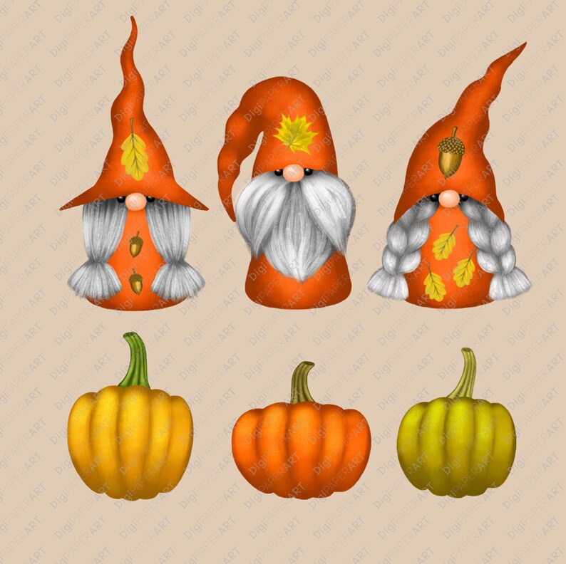 Fall Gnome Clipart Pumpkin Clip Art Scandinavian Gnome | Etsy